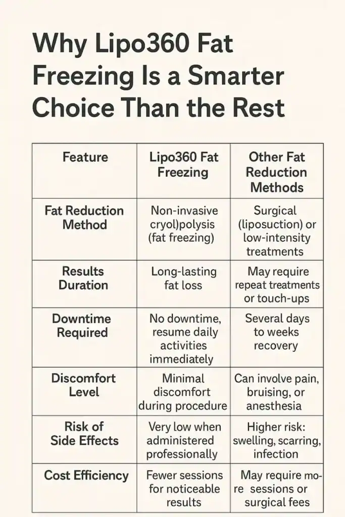 Is it possible to permanently freeze fat cells? 2 Table showing benefits of fat freezing to remove fat cells Woking from Lipo 360