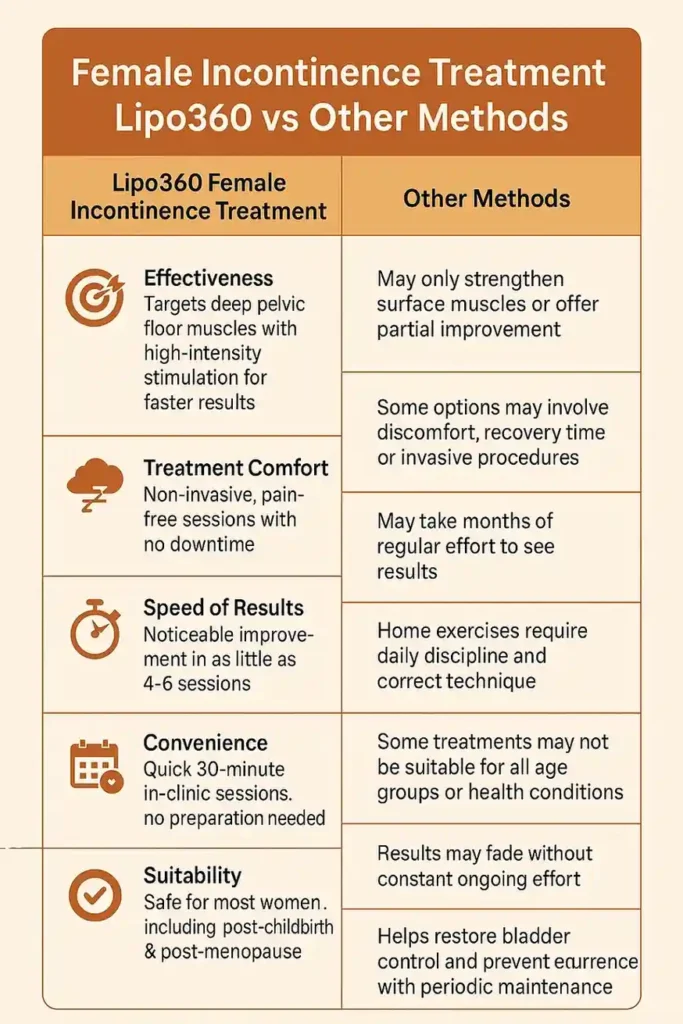 Comprehensive Guide To Female Incontinence Treatment Options 1 Table showing benefits of incontinence treatment Woking