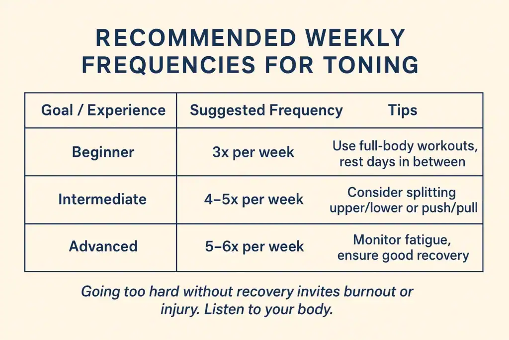 Achieving the Perfect Tone: How Often Should You Exercise for Results? 2 Graphic to show how often you should do exercise to help with toning Woking