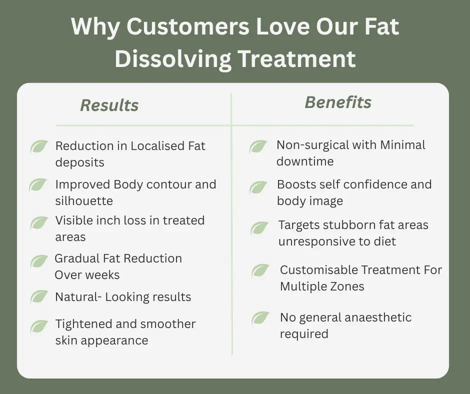 Uncovering the Mechanics of Fat-Dissolving Surgery 2 Fat-dissolving Woking table of benefits